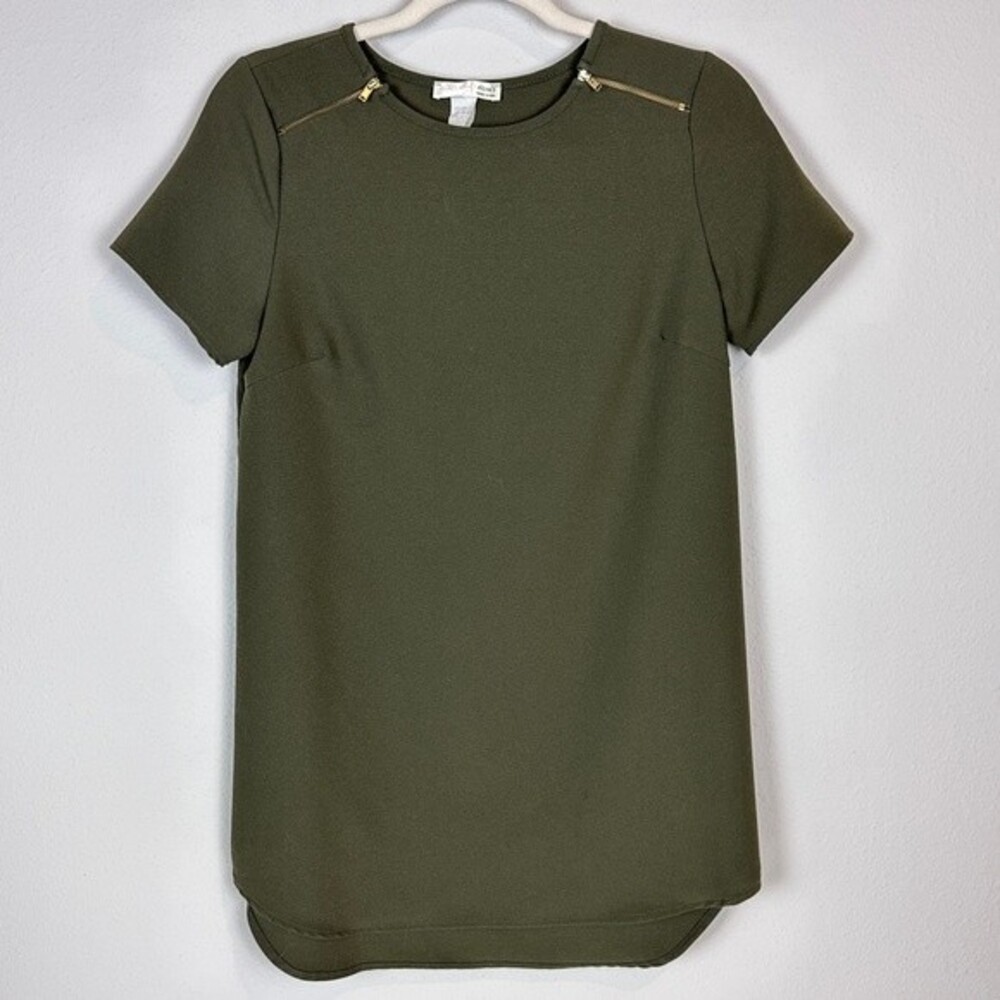 A’gaci Khaki Green Mini Shift Dress Zipper Accents S